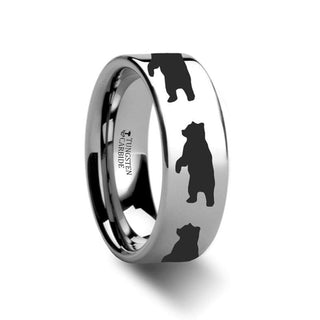 AVERY Standing Bear Engraved Flat Tungsten Carbide Ring - 4mm - 12mm - 4mm / 5 / Tungsten