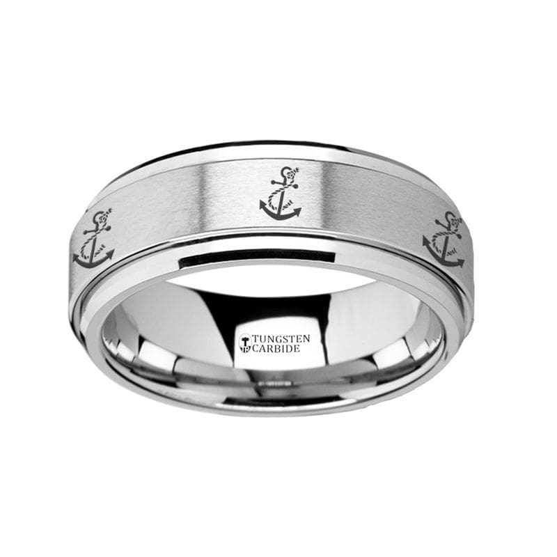 BAY Engraved Artistic Anchor Tungsten Carbide Spinner Wedding Band - 8mm