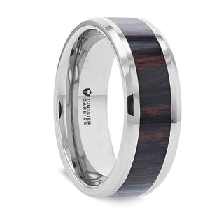 Wolframring mit Intarsien aus CATO-Mahagoniholz ​​mit polierten, abgeschrägten Kanten – 8 mm - 5 / Wolfram