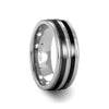 CLANTON Tungsten Wedding Band With Dual Offset Black Ceramic Inlays - 8mm