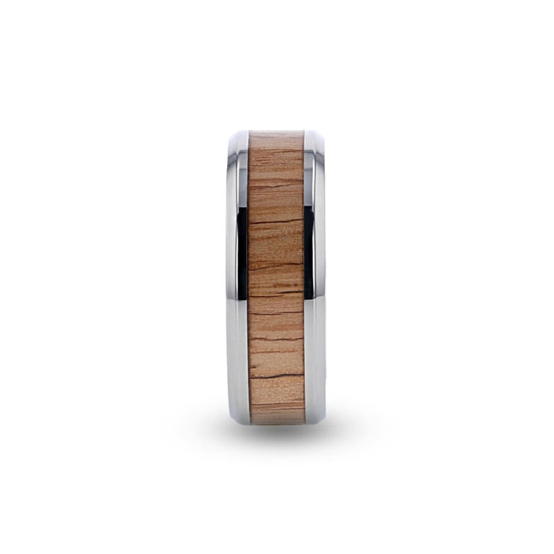 COLUMBUS Red Oak Wood ITitanium Wedding Band With Beveled Edges - 8mm