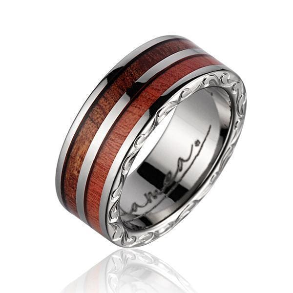 Darnell Titanium Genuine Wedding Band Pink Ivory Wood Hawaiian Koa - 7mm