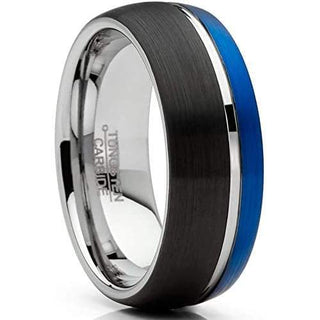 Elko Domed Mens Tritone Tungsten Carbide Wedding Band Thin Grooved - 8mm - 7 / Tungsten