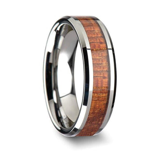 Exotic Mahogany Hard Wood Inlaid Tungsten Ring With Beveled Edges 4mm-10mm - 4mm / 5 / Tungsten