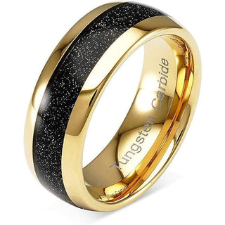 Ferguson Gewölbter Wolfram-Ring mit gelber Vergoldung, schwarzer Sandsteineinlage, 8 mm - 6 / Tungsten