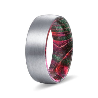 GENT Gewölbter Wolfram-Herrenring mit roter und grüner Box Holunderholzhülse 8 mm - 7 / Wolfram