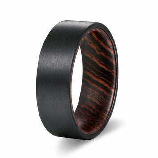 HOLT Flacher schwarzer Wolframcarbid-Ring für Herren mit Hülse aus Wengeholz, 8 mm - 7 / Schwarz