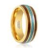 Kelso Gold Tungsten Ring with Rosewood and Crushed Turquoise Inlay - 6mm & 8mm