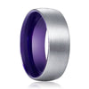 Kyle Rounded Brushed Tungsten Carbide Ring with Purple Inner - 6mm -10mm