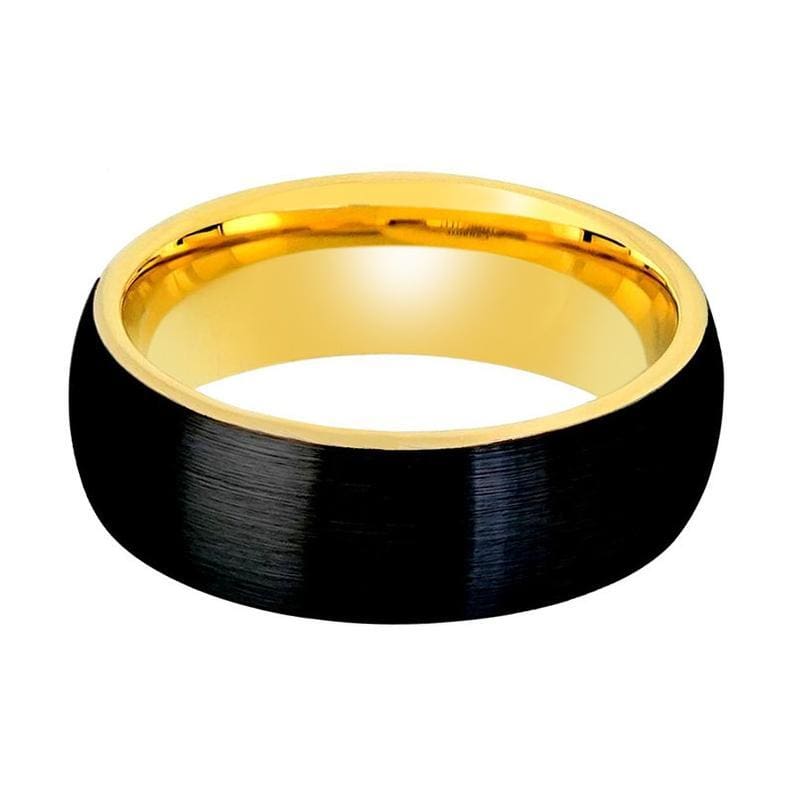 Kylin Black Brushed Domed Tungsten Ring with Yellow Gold Inlaid Inner - 8mm