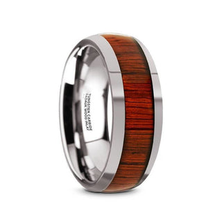 Levi Men's Round Tungsten Carbide Wedding Band With Padauk Wood Inlay - 8 mm - 5 / Tungsten