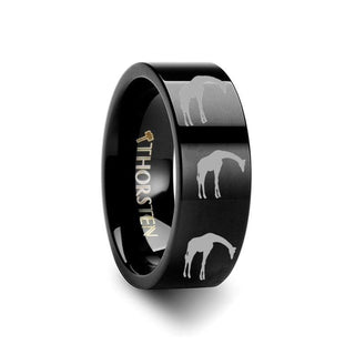 Lubec Giraffe Print Ring Engraved Flat Black Tungsten Carbide Ring 4mm - 12mm - 4mm / 5 / Tungsten