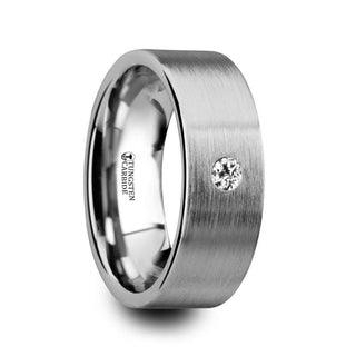 MARCO Flat Brushed Tungsten Wedding Ring With White Diamond 6mm & 8mm - 6mm / 4 / Tungsten