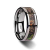 Mens Camo Tungsten Wedding Ring Green Tree Leaves Beveled Polished Finish - 8mm