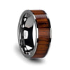 Mens Rare Koa Wood Inlaid Flat Tungsten Wedding Ring W/ Polished Edges 6mm - 10 mm