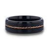 Men’s Rose Gold Braided Brushed Center Black Tungsten Band Beveled Edges - 8mm