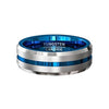 Mens Tungsten Carbide Wedding Ring w/ Blue Grooved Center Comfort Fit - 8mm