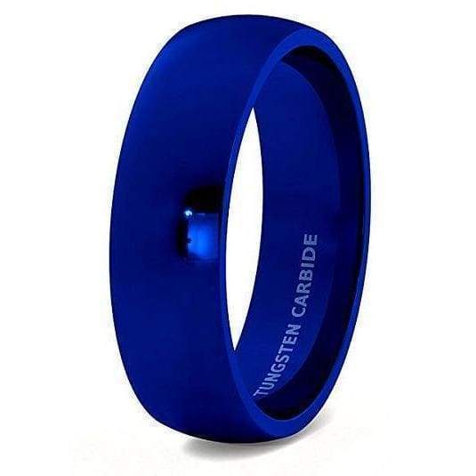 OAHU Domed Mens Tungsten Carbide Wedding Band Blue IP Polished - 6mm & 8mm