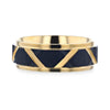 PUEBLO Titanium Ring Matte Black Raised Horizontal Etches And Gold-Plated Diagonal Cut Inlay