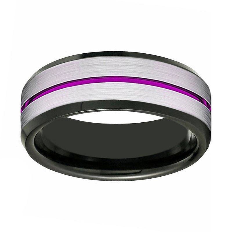 Purple Tungsten Carbide Wedding Band Comfort Fit Design Grooved - 8mm