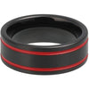 Taos Double Red Grooved Black Pipe Cut Brushed Tungsten Carbide Ring - 8mm