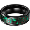 TULSA Mens Steampunk Gear Wheel Green Carbon Fiber Inlaid Tungsten Ring - 8mm