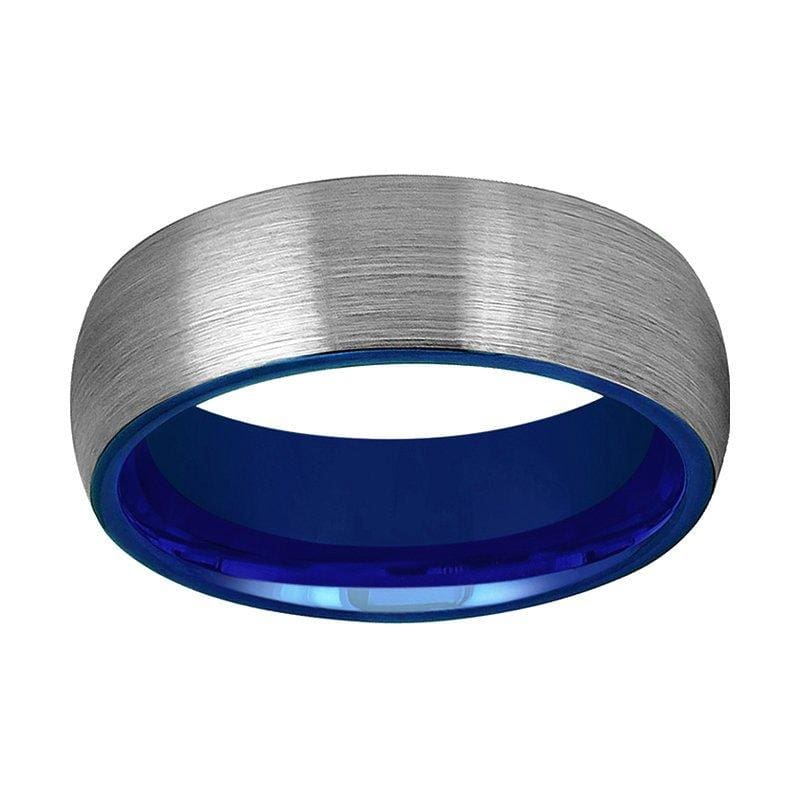 Wolframcarbid Ehering Comfort Fit Blau Rund Gewölbt Gebürstet - 2mm - 8mm