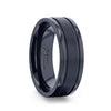 VULCAN Black Titanium Men’s Wedding Band Polished Dual Offset Grooves 8mm